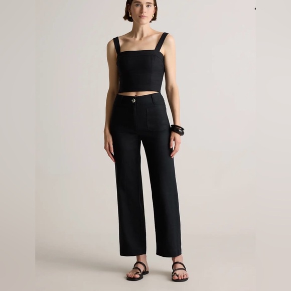 NWT!! Quince Black 100% European Linen patch pocket Pants - Picture 2 of 9